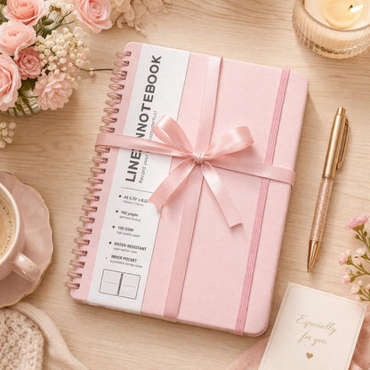 Lined Spiral Journal Notebook, A5 Hardcover Leather Notebook for Work, 5.7''×8.2'', 100GSM Thick Paper Spiral Bound Journaling Notebooks for Women & Men Office School Note Taking Business, Black