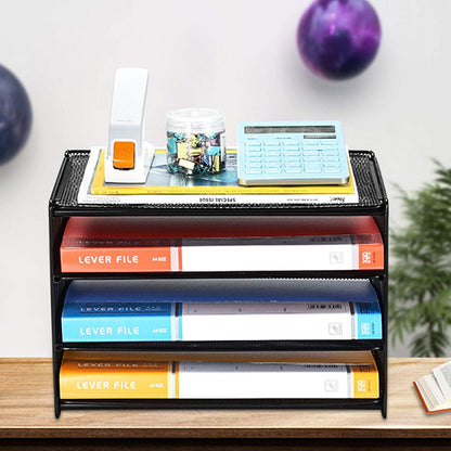 Samstar 3 Tier Letter Tray Paper Organizer with Handle, Mesh Desk Organizer Paper Sorter File Rack Shelves, Black