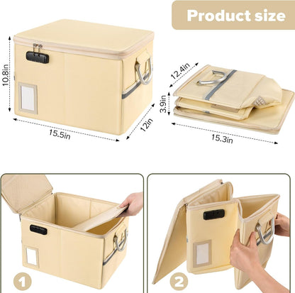 TOMKID Fireproof Document Box, Fireproof File Box with Lids, Important Document Organizer Box with Lock, Portable File Folder Organizer with Handle