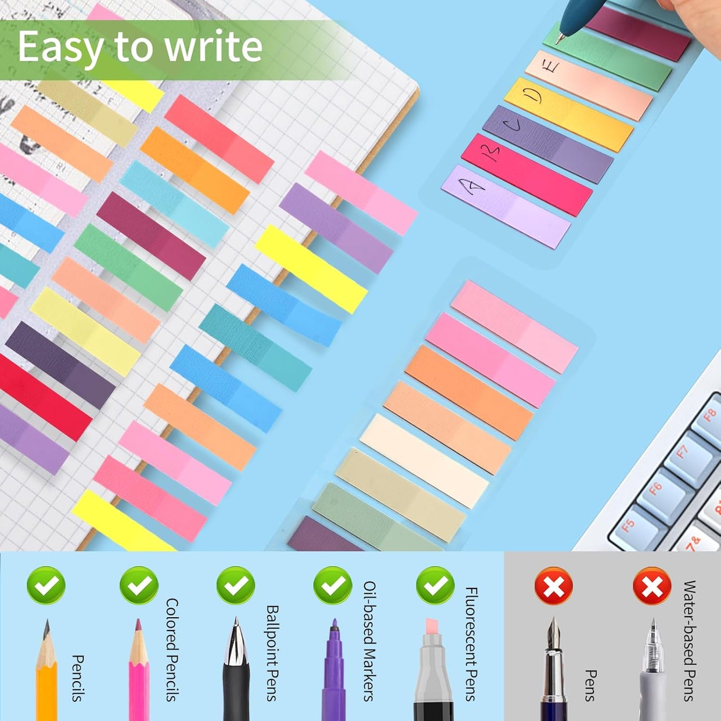 Lysas 1600pcs Morandi Sticky Tabs Page Markers, Repositionable and Writable Book Flags Index Tabs for Reading Notes, File Classification