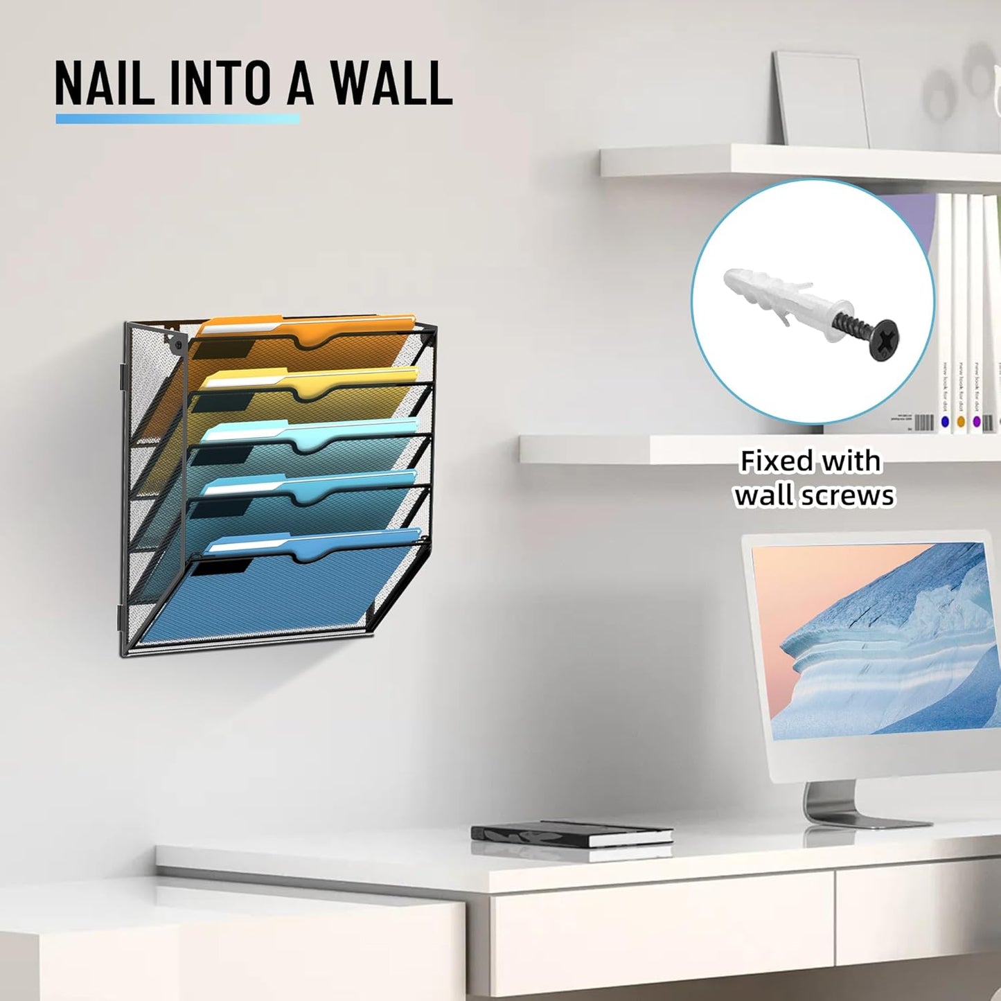 SUPEASY 7-Tier Mesh Wall File Holder, Hanging Wall File Organizer, Office Organization for Papers, Mails, Folders, Files Clipboard Magazine Rack, Black