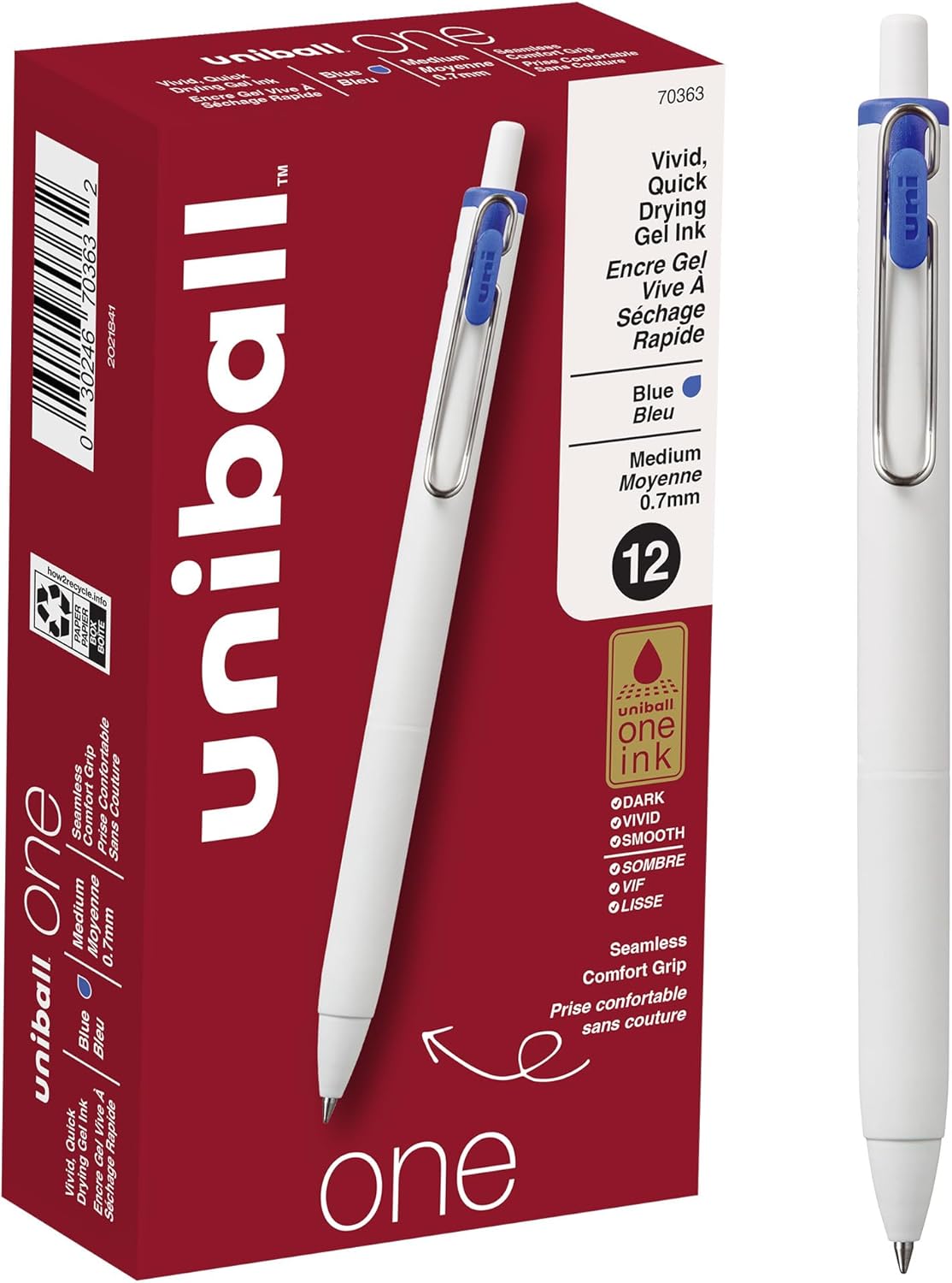 Uni-Ball One Black Retractable Gel Pens 4 Pack with Medium Points, Uni-Ball Click Pens are Fraud Proof and the Best Office, School, and Bible Pens