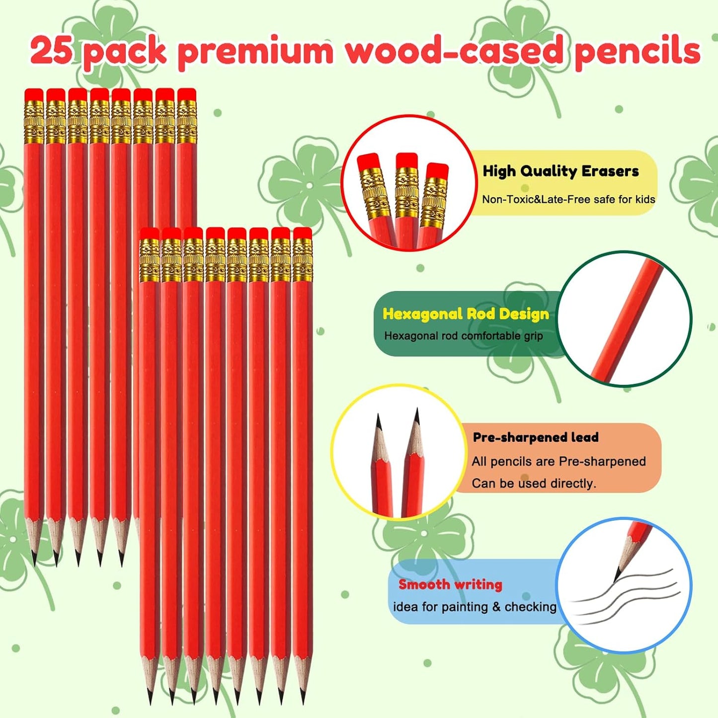 Adhere 25pcs Woodcase Pencils with Eraser Premium Pre-Sharpened Hexagon Graphite 2B pencils ideal for home, office writing including a Free Sharpener(Pink・25pcs)