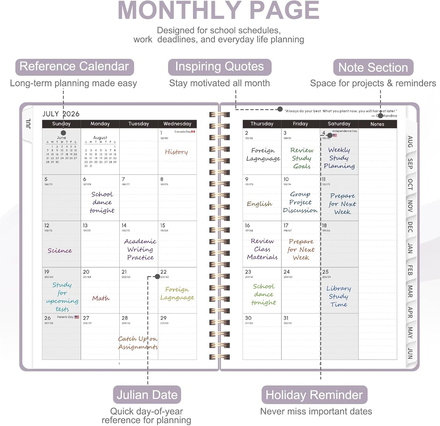 Planner 2026-2027, Weekly and Monthly Academic Year Calendar Planner, July 2026 - June 2027, Daily Agenda Book for Office School Supplies, A5(6.3'' x 8.5'')