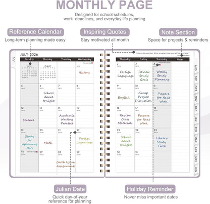 Planner 2026-2027, Weekly and Monthly Academic Year Calendar Planner, July 2026 - June 2027, Daily Agenda Book for Office School Supplies, A5(6.3'' x 8.5'')
