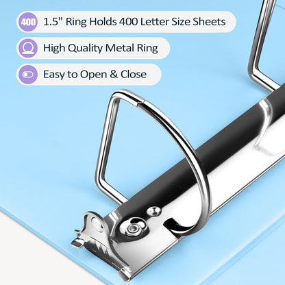 Sooez BinderX Extra Durable 3 Inch 3 Ring Binder, D-Ring Large Binders, Holds 670 Sheets of 8.5x11 Paper, Customizable View Cover with Inside Pockets, Heavy Duty 3 Ring Binder for School, Grey Blue