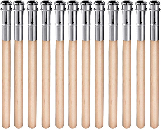 Chinco 12 Pieces Wooden Pencil Extenders Art Pencil Lengthener Crayon Extension with Aluminum Handle for School Office Supplies