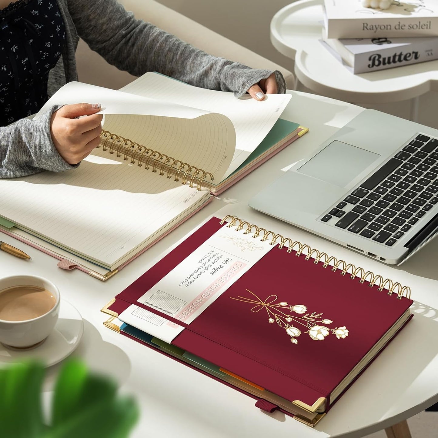 Hardcover Spiral Notebooks 8.5" X 11" Note Taking 5 Subject Notebook College Ruled with Dividers 240 Pages 100GSM Aesthetic Spiral Notebook for Work School Cute Journals for Women Writing