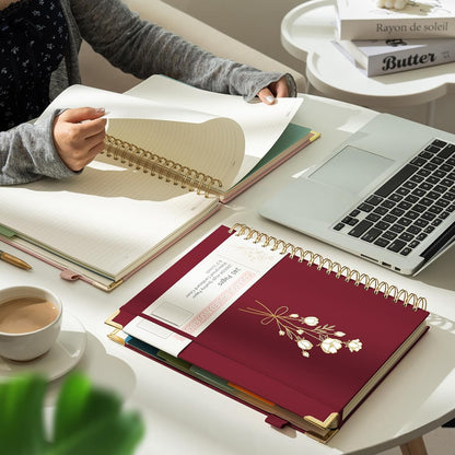 Hardcover Spiral Notebooks 8.5" X 11" Note Taking 5 Subject Notebook College Ruled with Dividers 240 Pages 100GSM Aesthetic Spiral Notebook for Work School Cute Journals for Women Writing