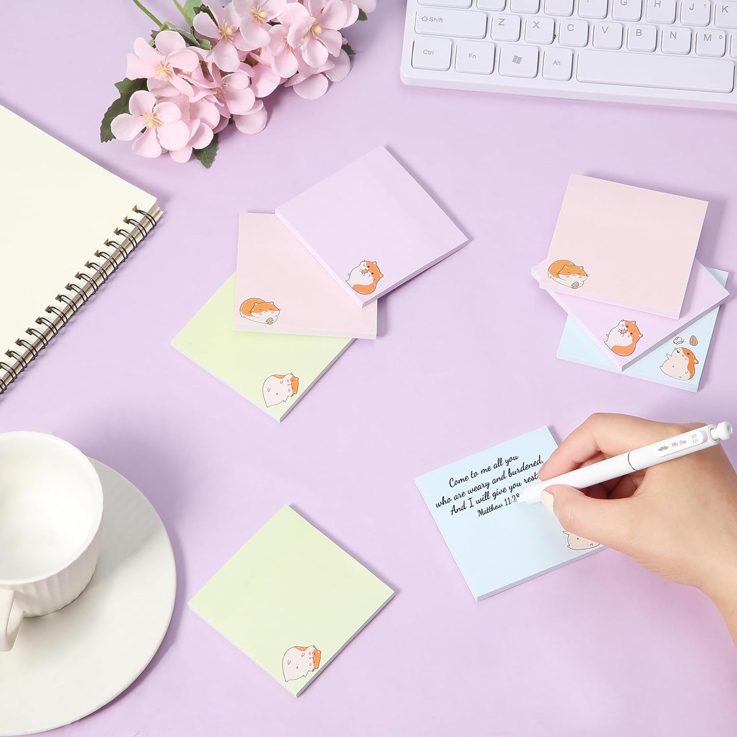 Mr. Pen- Aesthetic Sticky Notes, 3"x3", 8 Pads, 400 Sheets, 4 Designs, Cute Bear Sticky Notes, Self-Stick Note Pads Aesthetic, Perfect for Office, School, Home, Study & Organization