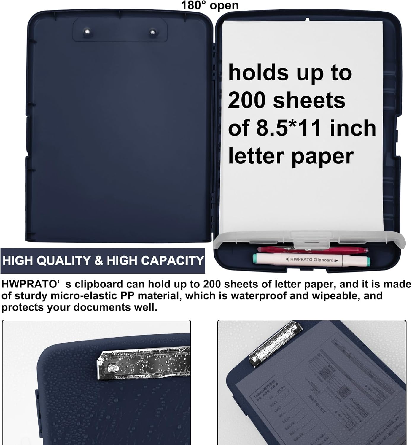 HWPRATO Clipboards Organizer Clipboard with Storage Nursing Clipboard Foldable File Folder Plastic Folio with Storage Case for Teacher,Kids,Doctor,Offices (Retro Blue)