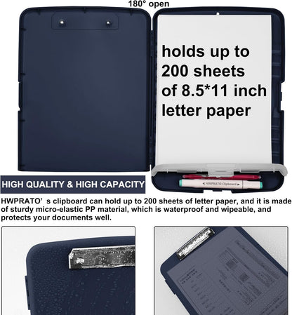 HWPRATO Clipboards Organizer Clipboard with Storage Nursing Clipboard Foldable File Folder Plastic Folio with Storage Case for Teacher,Kids,Doctor,Offices (Retro Blue)