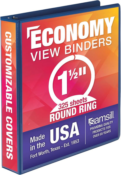 Samsill 1.5 Inch 3 Ring Binders, Economy Round Ring, Clear View Cover, 325 Sheet Capacity - for School, Home, Office - White, 4 Pack