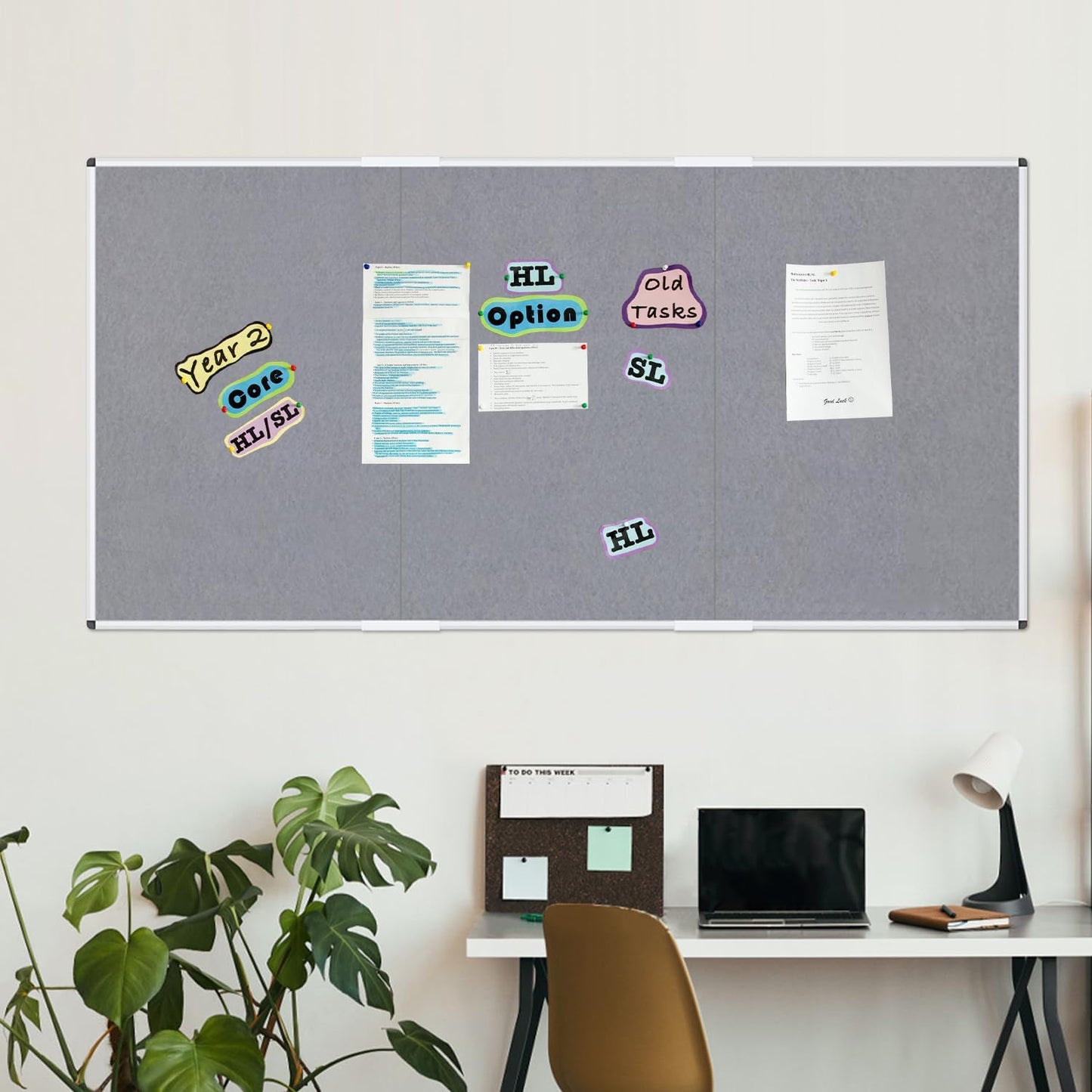 VIZ-PRO Large Fabric Bulletin Board/Foldable Notice Board Felt Gray, 60 X 48 Inches, Silver Aluminium Frame