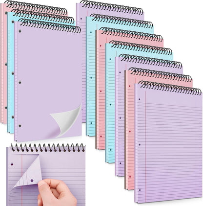 MotiMind 10 Pack 8.5" x 11" Top Spiral Notebook with 3 Hole Punched Morandi Colors Legal Pads College Ruled Notepad 50 Sheets Hard Cardboard Paper Wirebound Notepad for Office School Business