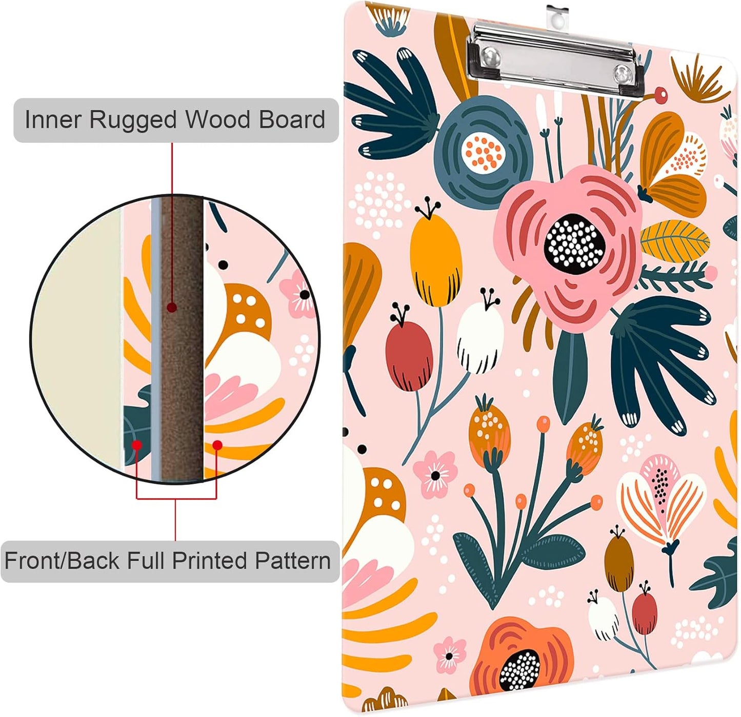 Fashion Clipboard, A4 Letter Size Wooden Decorative Clipboards for Teacher, Nurse, Doctor,Student and Kids, Cute Design for Standard Size 12.2" x 8.9" (C-Pink Purple Marble)