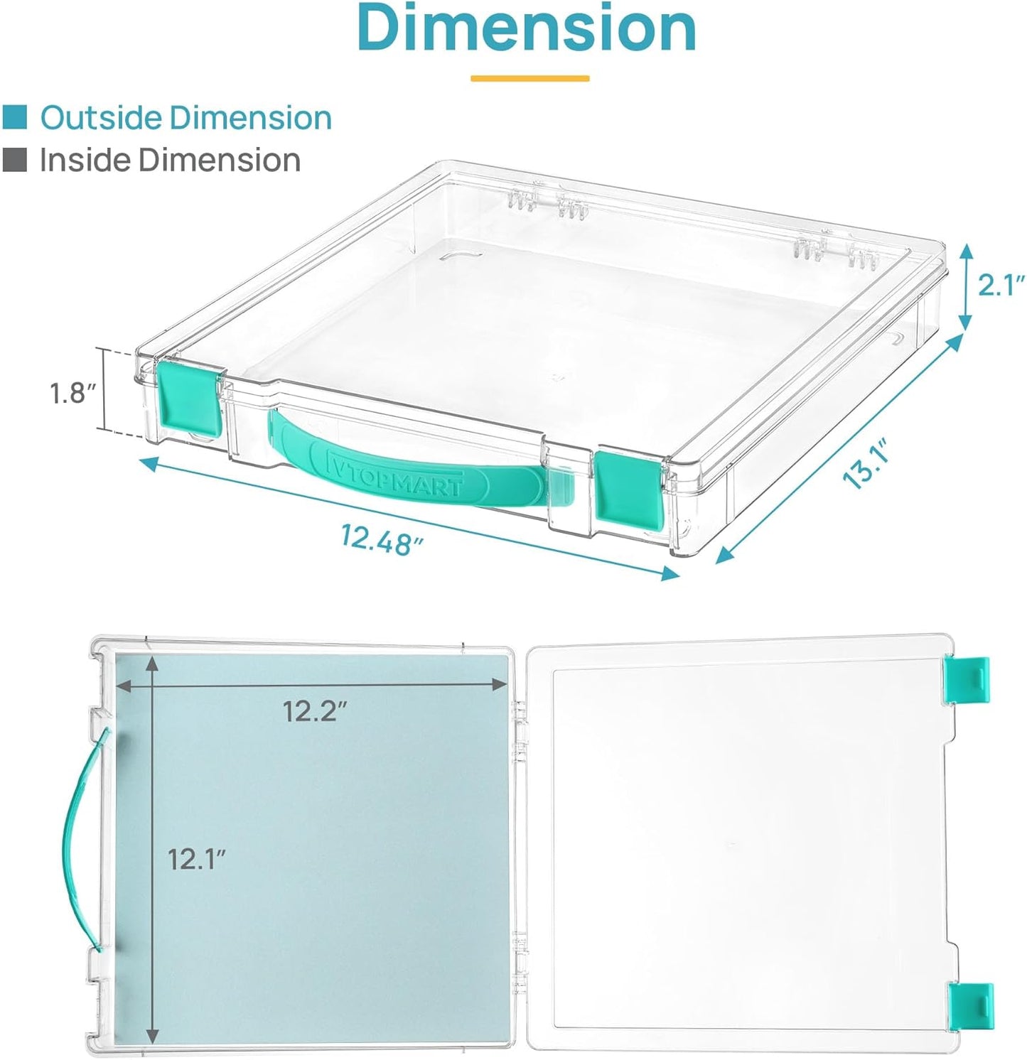 Vtopmart 3 Pack Board Game Storage with Handle and Snap-Tight Latch Lid, Craft Organizer Box Fit 12" x 12" Papers, Stackable Clear Storage Box for Art Supply Storage, Paper Storage, Puzzle Storage