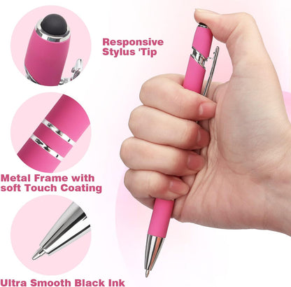 Bribobo 8 Pack Ballpoint Pen 2-in-1 Stylus Retractable Ballpoint Pen with Stylus tip, Metal Stylus Pen for Touch Screens, 1.0 mm Black Ink