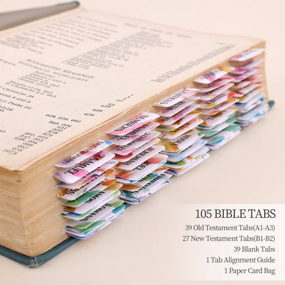 Laminated Bible Tabs, Gold Foil Embossed Lettering Bible Chapter Index Tabs for Women Men, Reposition Large Print Sticky Labels, Easy to Read and Apply, 105Chapters Labels for Easy Navigation (Black)