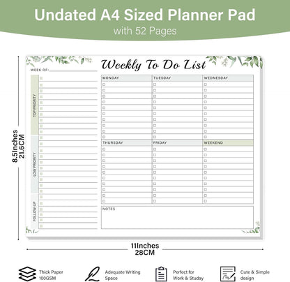 Weekly To Do List Notepad with 52 Undated Sheets（8.5"×11"）- Weekly Desk Planner Pad with Spiral Binding for Women & Man, Office, School and Home Personal Organizer