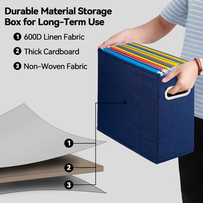 4 Pack Letter Size File Storage Box Collapsible, Fabric Hanging File Folders Organizer, Portable Office Document Holder with Metal Handle, Smooth PVC Rails, Beige