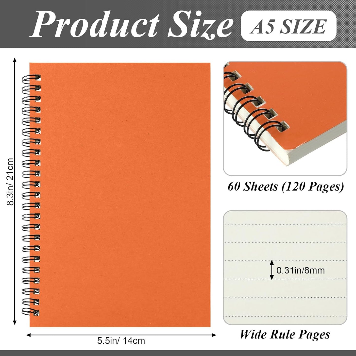 Leelosp 12 Pack Small Spiral Notebook Lined Spiral Journal College Ruled Notebook Wire Bound Kraft Cover, 120 Pages for Work (Multicolor,5.5 x 8.3 Inch)