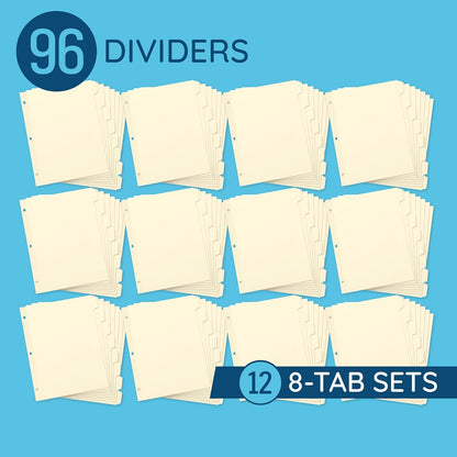 Blue Summit Supplies 3 Ring Binder Dividers with Reinforced Edge, 1/8 Cut Tabs, Letter Size, 3 Hole Punch Section Index Dividers for Binders, Manila, 96 Pack