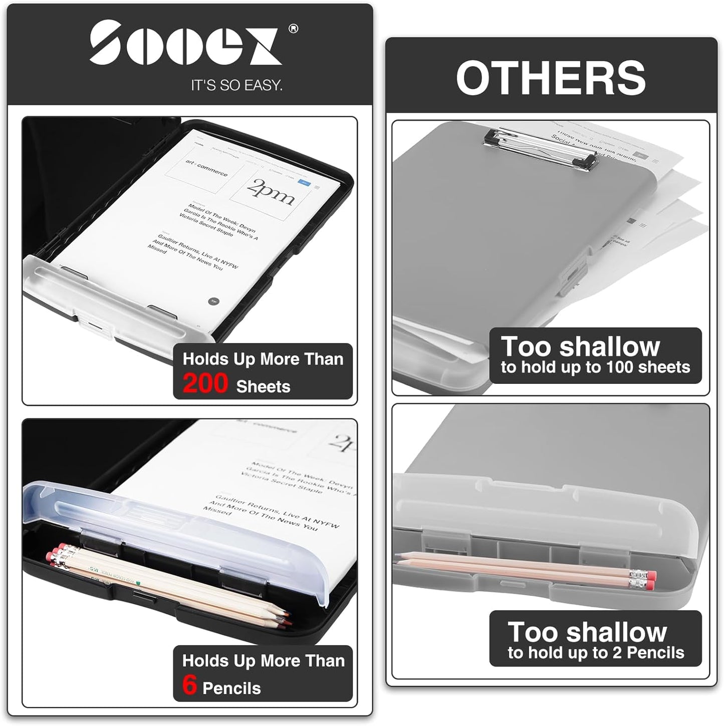 Sooez Clipboards with Storage, High Capacity Clip Boards 8.5x11 with Storage, Heavy Duty Nursing Clipboard Folder, Plastic Clipboard with Pen Holder for Women Teachers Work, School & Office Supplies