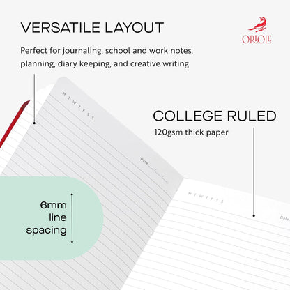 Oriole Vegan Leather Ruled Notebook - Chestnut Brown | 176 Pages of Thick Lined Paper | Soft Touch Hardcover Journal (5 x 8 in) with Gold Foil Bird Design & Luxury Gift Box
