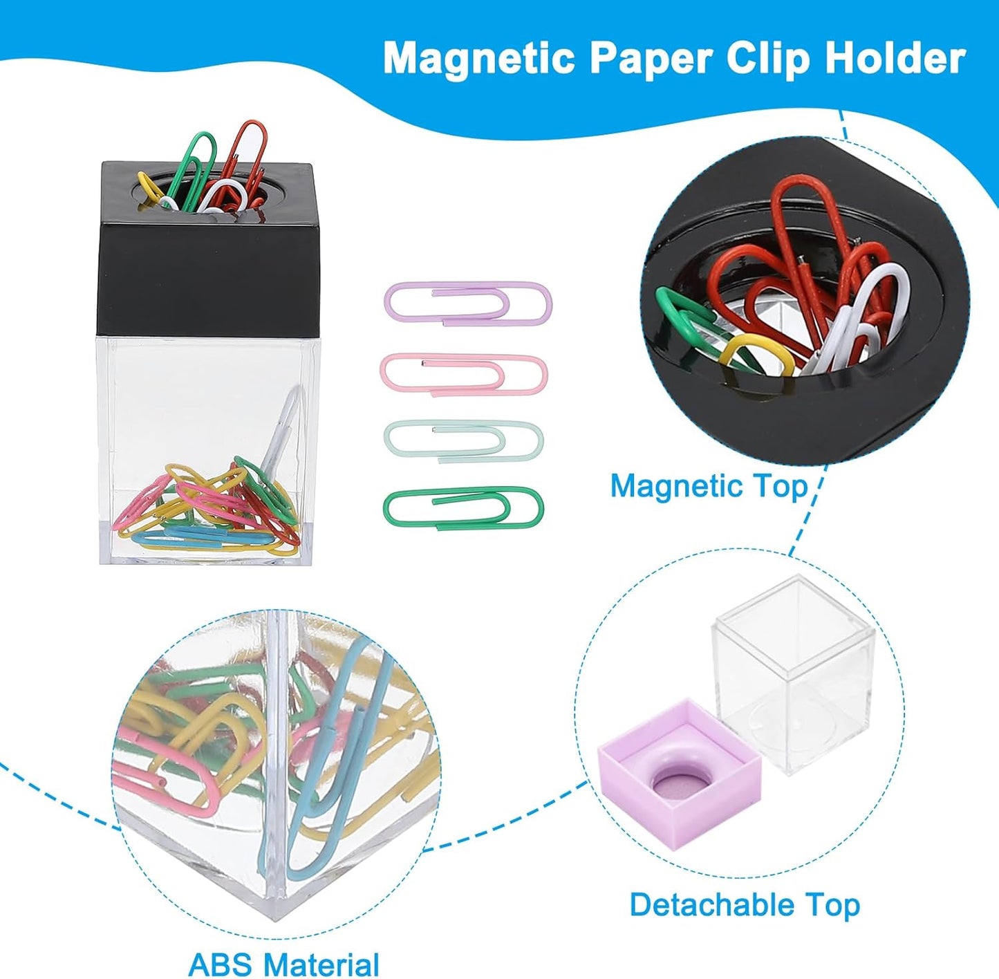 PATIKIL Magnetic Paper Clip Holder Dispenser, Large Capacity Paper Clip Organizers with Magnetic Top for Desk Supplies, Office, Classroom, Home, Purple