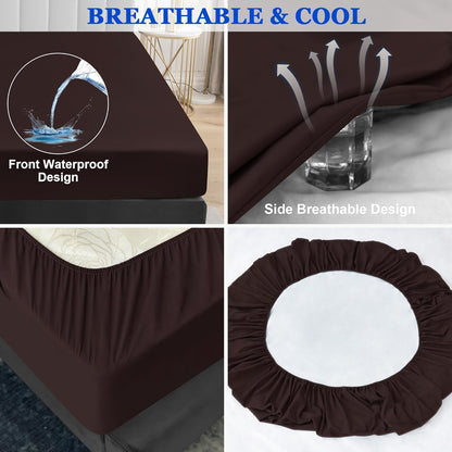 Sufdari Mattress Protector,Waterproof 18" Deep Pocket Mattress Cover Fitted Sheet Style with Elastic Rubber Band,Washable and Easy Care-Black,Queen