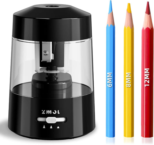 ZMOL Electric Pencil Sharpener Battery Operated Power Kids for Colored & Jumbo Pencils No.2/(6-12mm) - Safe & Easy Use Plug in Portable with (AC Adapter,USB, Battery) for Classroom/Office/Home Pink