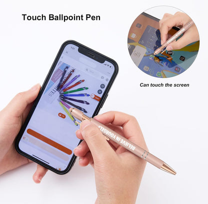 Actsun Funny Pens - 12 Pack Fine Point Smooth Writing Pens with Inspirational Tips, Black Ink, Touch Stylus Screens, Motivational Gift for Office & Desk Accessories