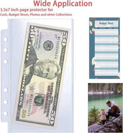 40 Pack 80 Pockets Budget Sheet Protector Sleeves for A6 6 Ring Binder, Ultra-Clear Cash Binder Sleeves, Double-Sided, Top Loading Sheet Protector for Budget Sheet, Currency Collection,3.5x5 Photos