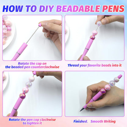 150 Pieces DIY Beadable Pen Kit – 50 Plastic Ballpoint Pens with Refills & Bags, Beads Not Included – School Supplies, Office Accessories & Craft Gifts for Students & Teachers (Multicolor)