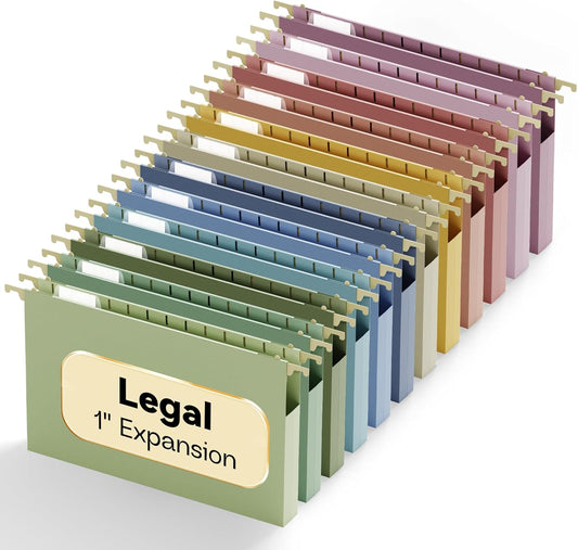 Letter Size Hanging File Folders Extra Capacity,2" Expandable Plastic Hanging File Organizer for Filing Cabinet Office Home,12 Pack Sturdy Pastel Heavy Duty Hang Folder with Tabs,for File Box