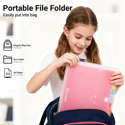 2PCS Expanding File Folder with 13 Pockets, Accordion A4 File Organizer with 160PCS Labels, Plastic Portable Receipt Paper Bill Document Organizer for School Office Supplies (Black)
