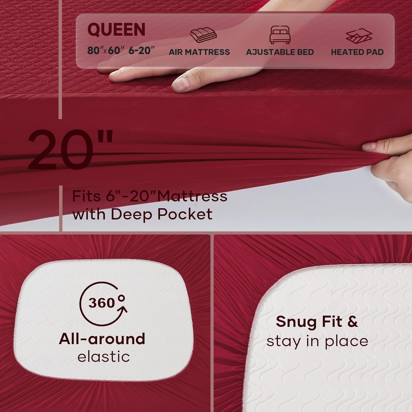 OhGeni 100% Waterproof Queen Size Mattress Protector,Soft Mattress Pad, Cooling Breathable Fitted Sheets,Washable Bed Cover,Non-Slip Deep Pocket,Noiseless for Bedroom