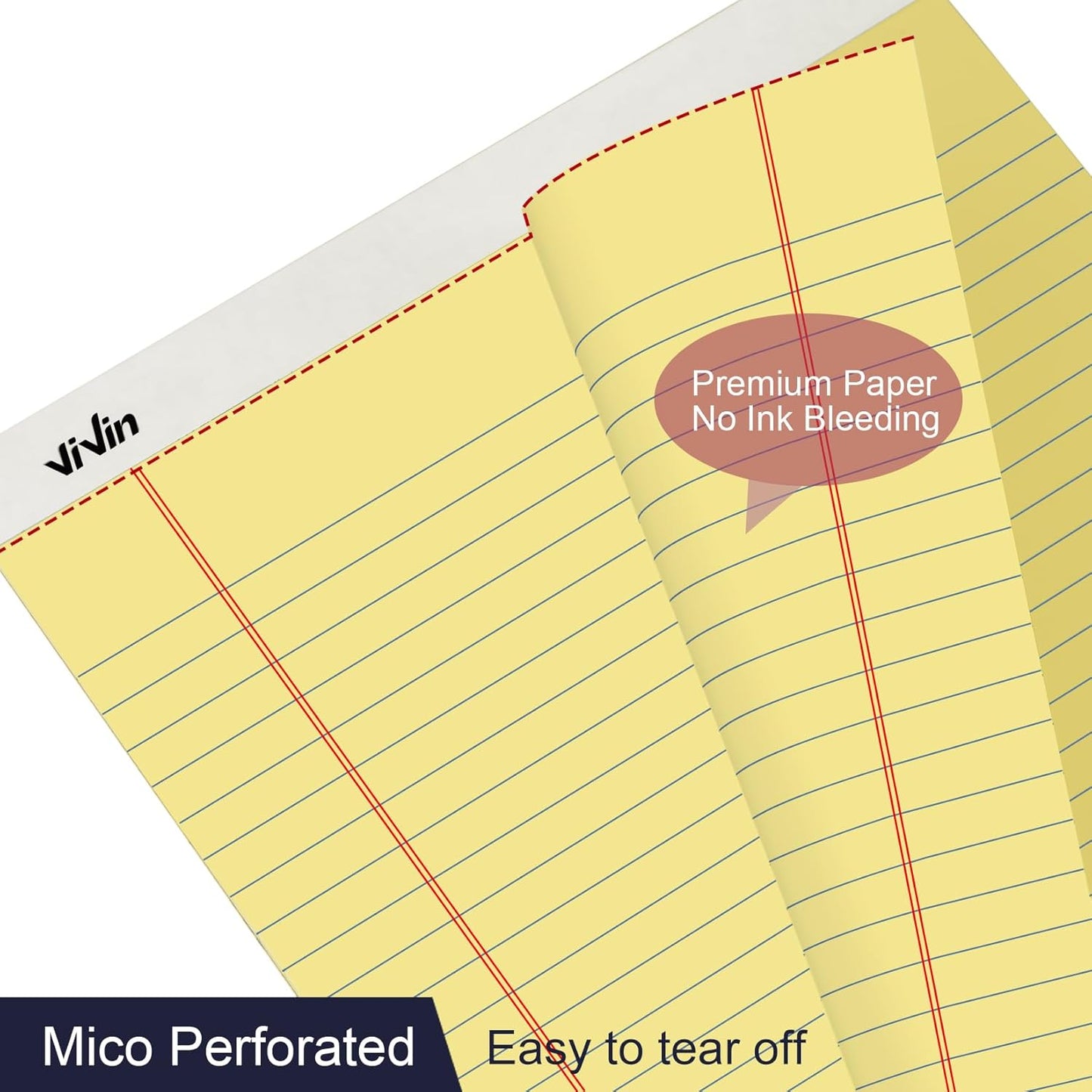 ViVin Legal Pads 8.5 x 11 Inch, Wide Ruled Note Pads, 12 Pack, 50 Sheet/Pad, Perforated Writing Pads, Notepads for Office Home School, 600 Sheets, White Paper