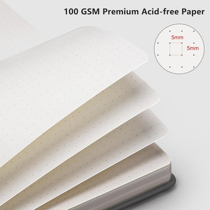 RETTACY Graph Grid Paper Notebook, 192 Pages, A5 Medium Size (5.7'' x 8.3''), 5 Squares per Inch, Leather Hardcover, 100 GSM Thick Paper, for School, Students, Math, Engineering (Brown)