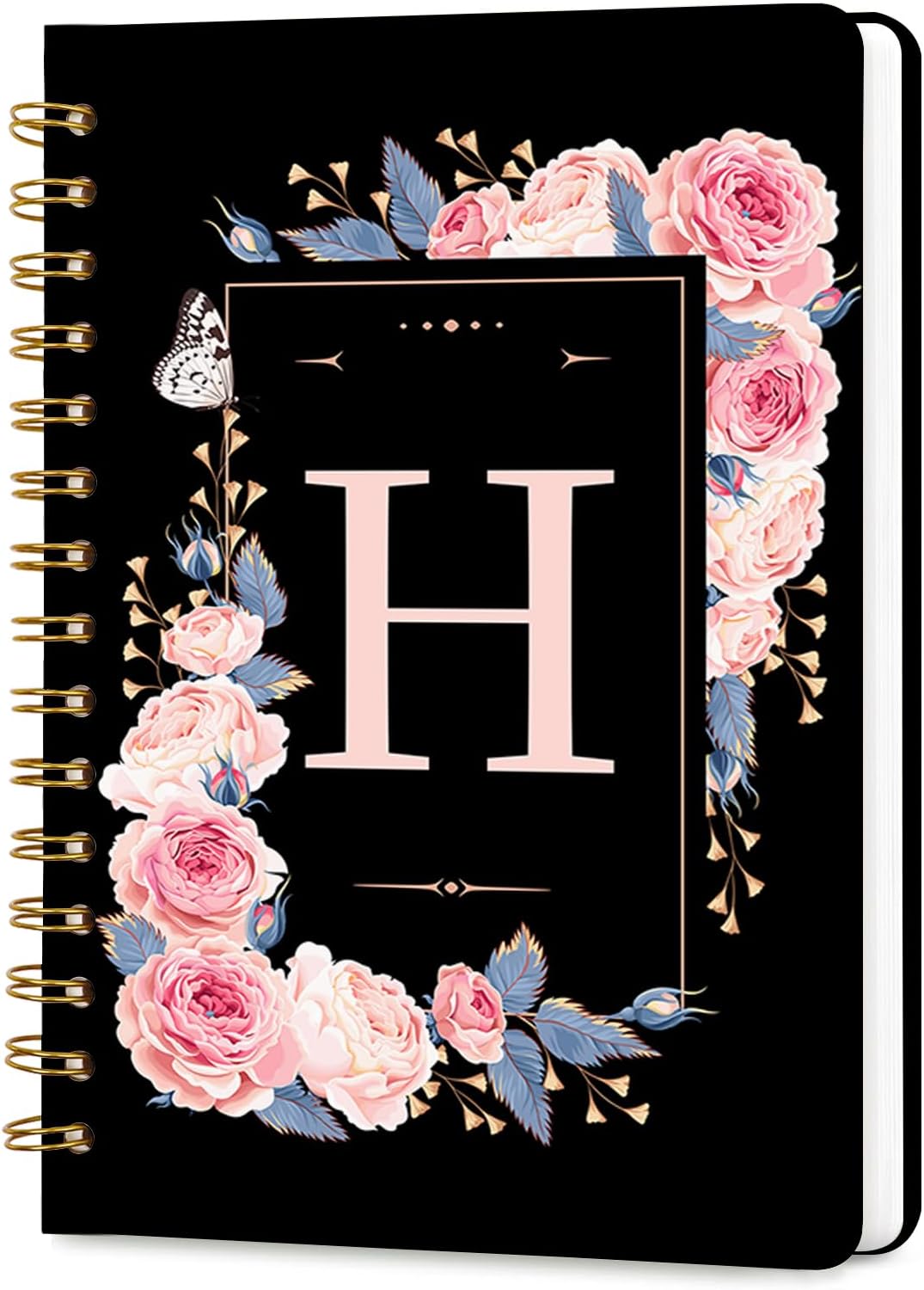 Lined Spiral Journal Notebook, A5 College Ruled Spiral Notebook for Women, Hardcover with Elegant Design for Work and Note-Taking, 5.5 * 8.25 inch, 160 Pages, Letter T