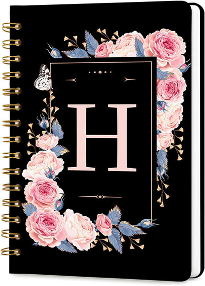 Lined Spiral Journal Notebook, A5 College Ruled Spiral Notebook for Women, Hardcover with Elegant Design for Work and Note-Taking, 5.5 * 8.25 inch, 160 Pages, Letter T