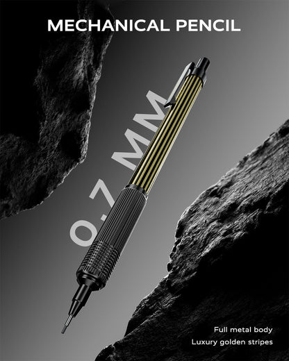 STAGEEK 0.7mm Mechanical Pencil with Metal Gift Case, 1PCS Metal Mechanical Pencil with 120Pcs HB Lead Refills,4B Erasers and 9PCS Eraser Refills, for Writing Drafting Drawing and Sketching(Gold)