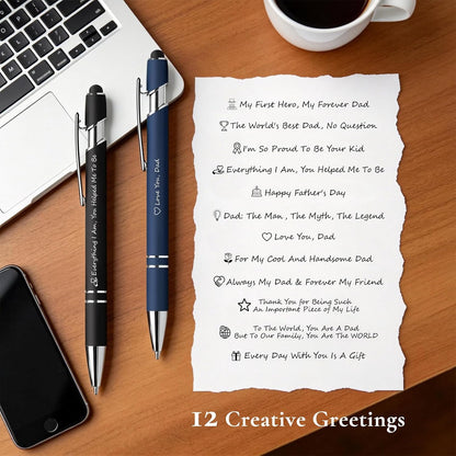 Father's Day Pen Set Gift Box - 12 Pack Black Ink Ballpoint Pens with Inspirational Quotes Fun Novelty Pens Perfect Birthday Retirement Gift for Dad Papa Father