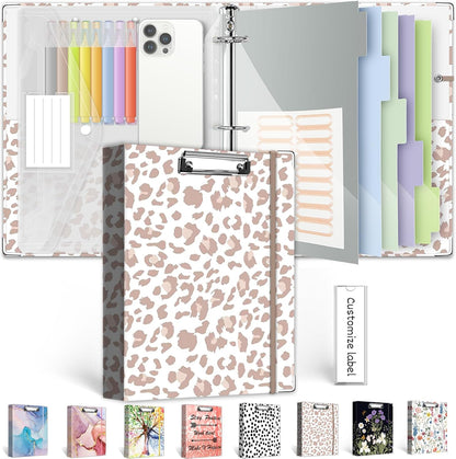 3 Ring Binder 1 Inch, Three Ring Binders Organizer with Clipboard, 5-Tabs Pockets Dividers, Plastic Folder, 18 Divider Stikers, BVSSX Pretty Binder with Pen Loop (Black Weeds, Letter Size)