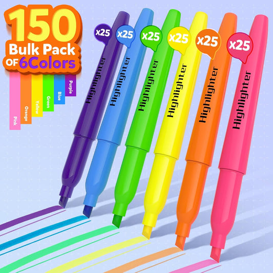 180 Count Highlighters Assorted Colors Bulk - No Bleed Dry-Quickly Chisel Tip 6 Colors Highlighter Markers Set for Kids Adults, Classroom Office Must Have, Back to School Supplies for Teacher