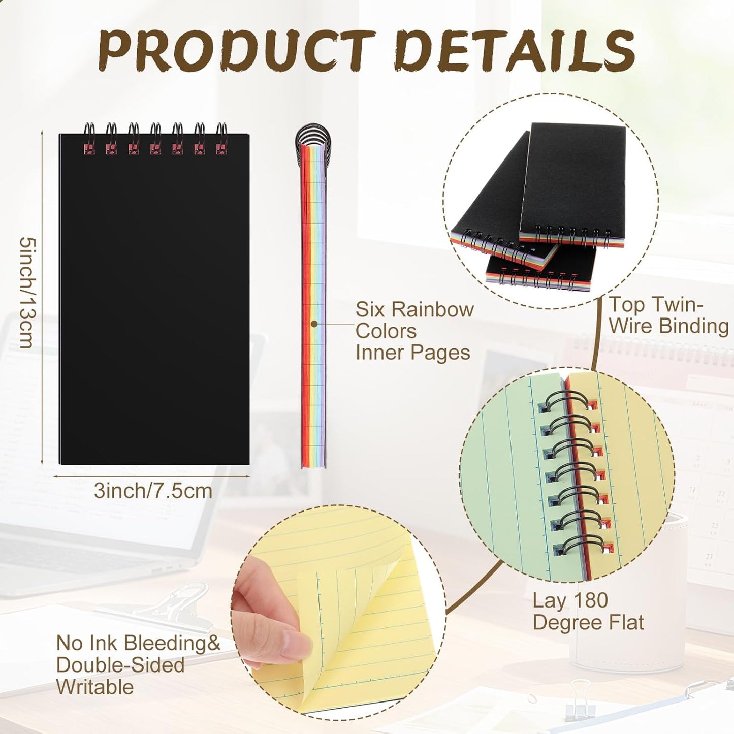 Tenceur 2 Pcs Pocket Notebook Bulk Small 3x5 Inch Spiral Notepads Mini Top Bound Notebook with Lined 120 Pages Ruled Memo Pads for Office College Nurse Essentials Back to School Gift (Black)