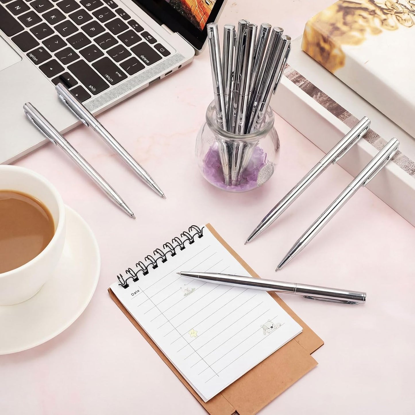 Zonon 240 Pcs Gold Metal Slim Ballpoint Pens Bulk Retractable Metallic Black Ink 1 mm Medium Point Smooth Writing Pens for Wedding Business Office Supplies Students Teachers Men Women Present
