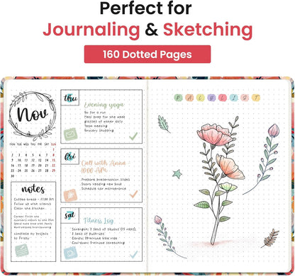 Taja Pretty Lined Journal for Women, Aesthetic Cute Hardcover Leather Journal for Writing, A5 College Ruled Notebook for Work & Note Taking, Perfect for Office School Home, 160 Pages, Meadow Flowers