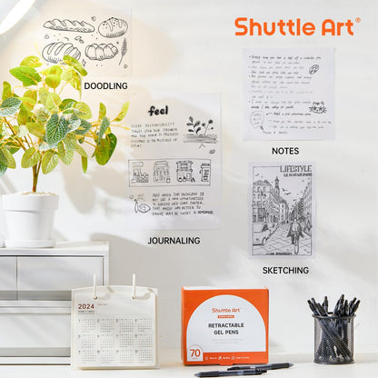 Shuttle Art Black Gel Pens, 100 Pack Retractable Medium Point Rollerball Gel Ink Pens Smooth Writing with Comfortable Grip for Office School Home Work